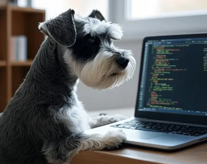 Miniature schnauzer learning to code